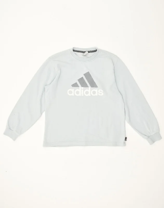 men's athletic fit sweatshirts -ADIDAS Boys Graphic Sweatshirt Jumper 11-12 Years Blue Cotton