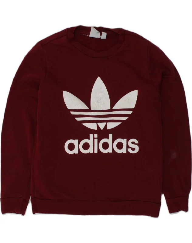 men's hoodie with zippered pockets -ADIDAS Boys Graphic Sweatshirt Jumper 11-12 Years Burgundy Cotton