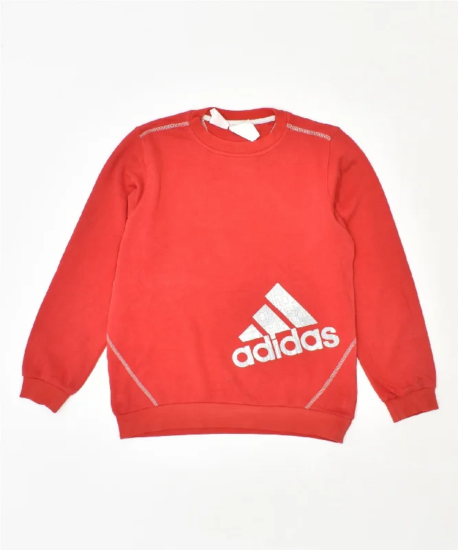 men's hoodie for casual wear -ADIDAS Boys Graphic Sweatshirt Jumper 11-12 Years Red Cotton