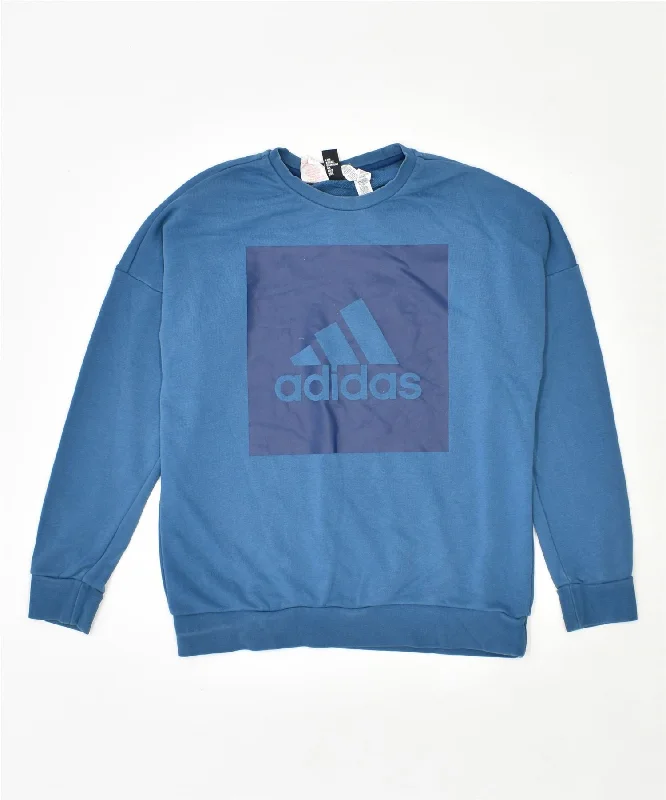 men's warm hoodie jackets -ADIDAS Boys Graphic Sweatshirt Jumper 13-14 Years Blue Cotton