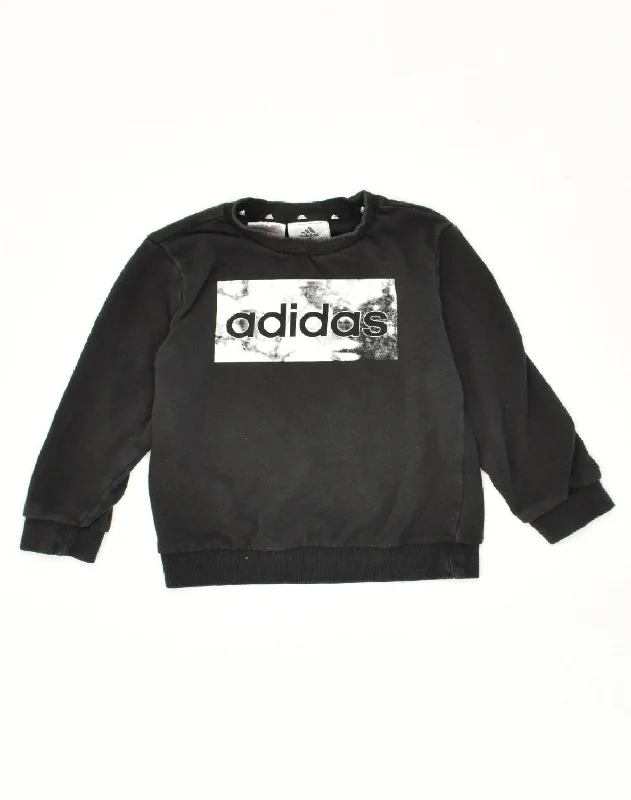 men's eco-friendly hoodies -ADIDAS Boys Graphic Sweatshirt Jumper 3-4 Years Black Cotton