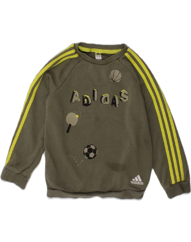 men's hoodie with pockets -ADIDAS Boys Graphic Sweatshirt Jumper 3-4 Years Khaki Cotton