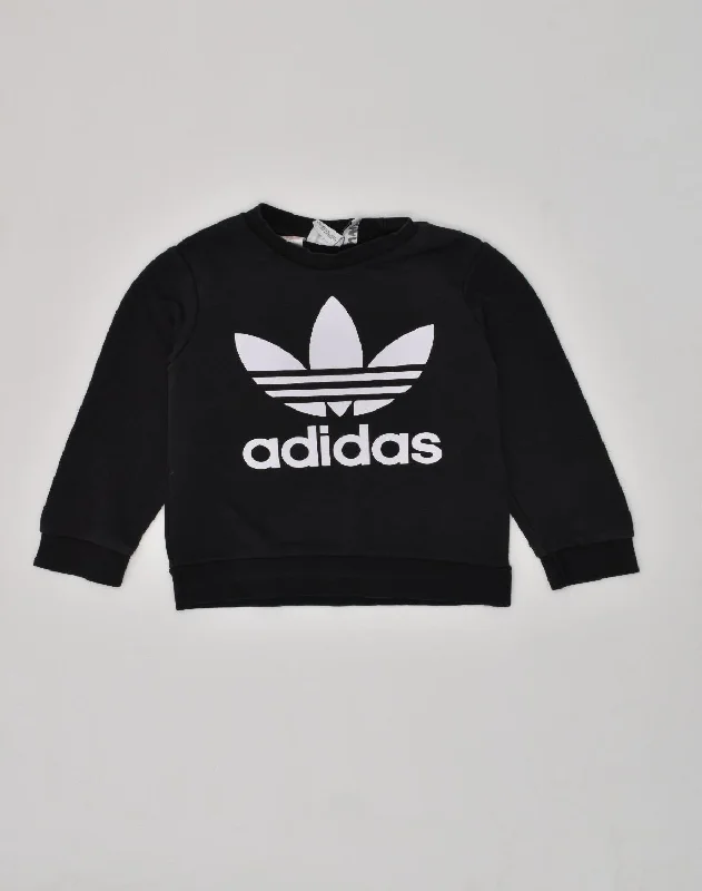 men's comfortable pullover sweatshirts -ADIDAS Boys Graphic Sweatshirt Jumper 5-6 Years Black Cotton