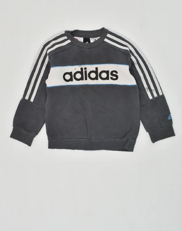 men's hoodie for outdoor workouts -ADIDAS Boys Graphic Sweatshirt Jumper 5-6 Years Grey Colourblock Cotton