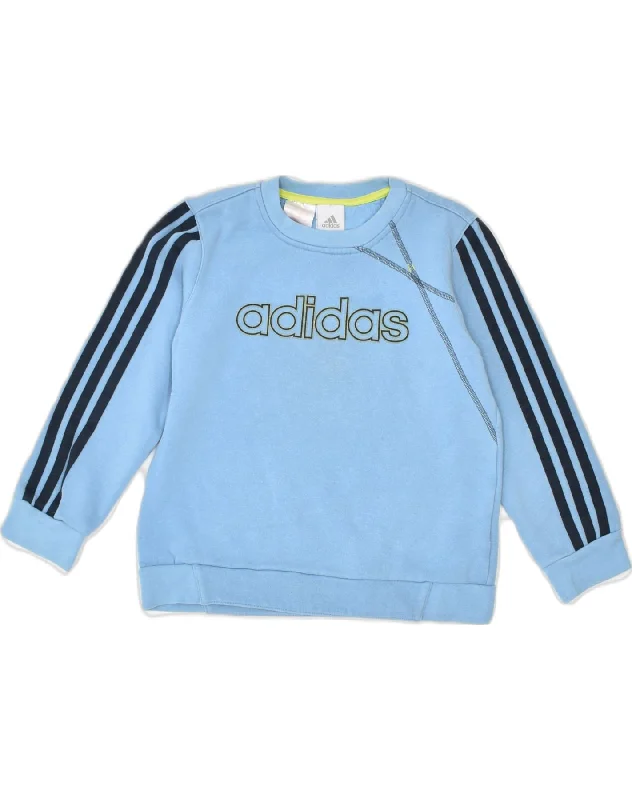 men's printed fleece sweatshirts -ADIDAS Boys Graphic Sweatshirt Jumper 7-8 Years Blue Cotton