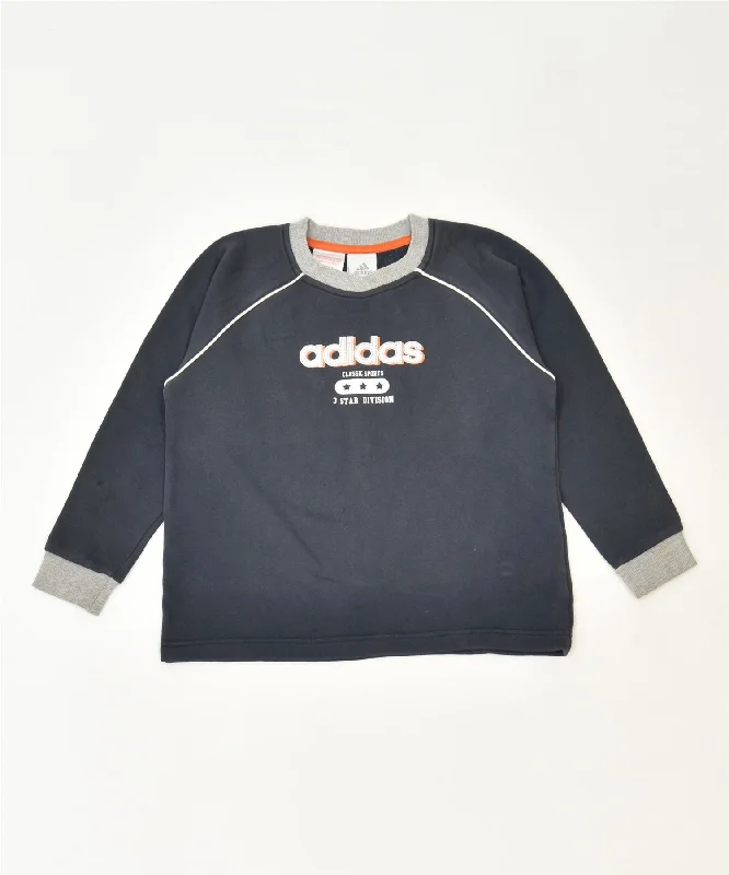 men's hoodie sweatshirt for weekend -ADIDAS Boys Graphic Sweatshirt Jumper 7-8 Years Navy Blue Cotton Sports