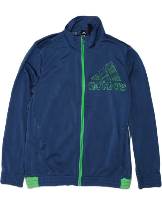 men's slim fit leather jackets -ADIDAS Boys Graphic Tracksuit Top Jacket 11-12 Years Blue Polyester