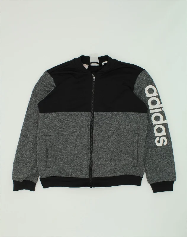 men's performance jackets -ADIDAS Boys Graphic Tracksuit Top Jacket 11-12 Years Grey Colourblock