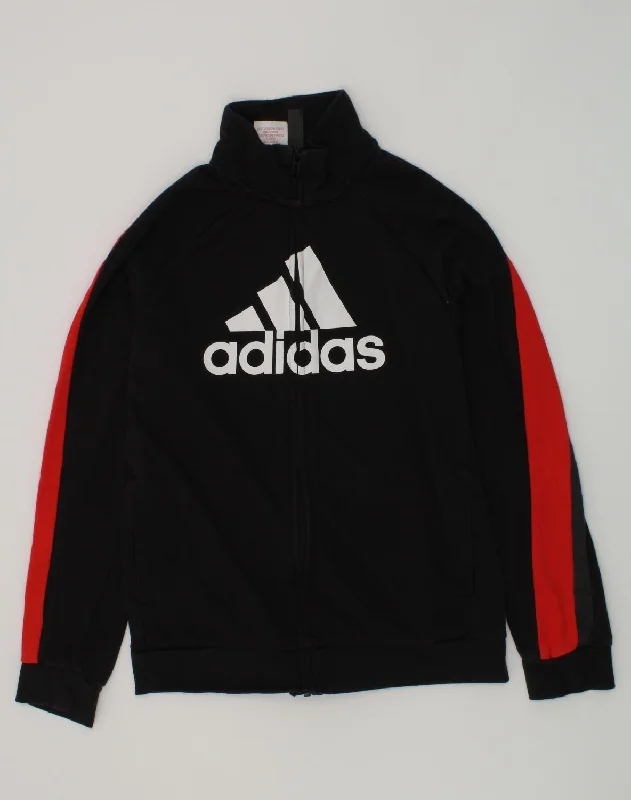 men's outerwear jackets for hiking -ADIDAS Boys Graphic Tracksuit Top Jacket 11-12 Years Medium  Black Cotton