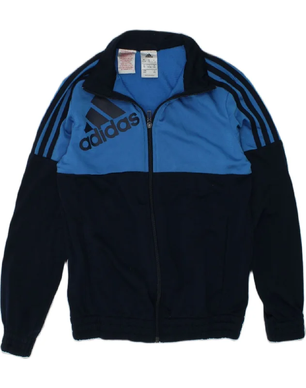 men's slim-fit jackets -ADIDAS Boys Graphic Tracksuit Top Jacket 11-12 Years Navy Blue Colourblock