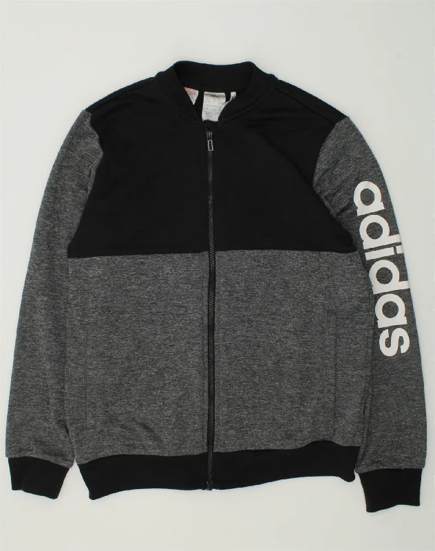 men's stylish leather bomber jackets -ADIDAS Boys Graphic Tracksuit Top Jacket 13-14 Years Grey Colourblock