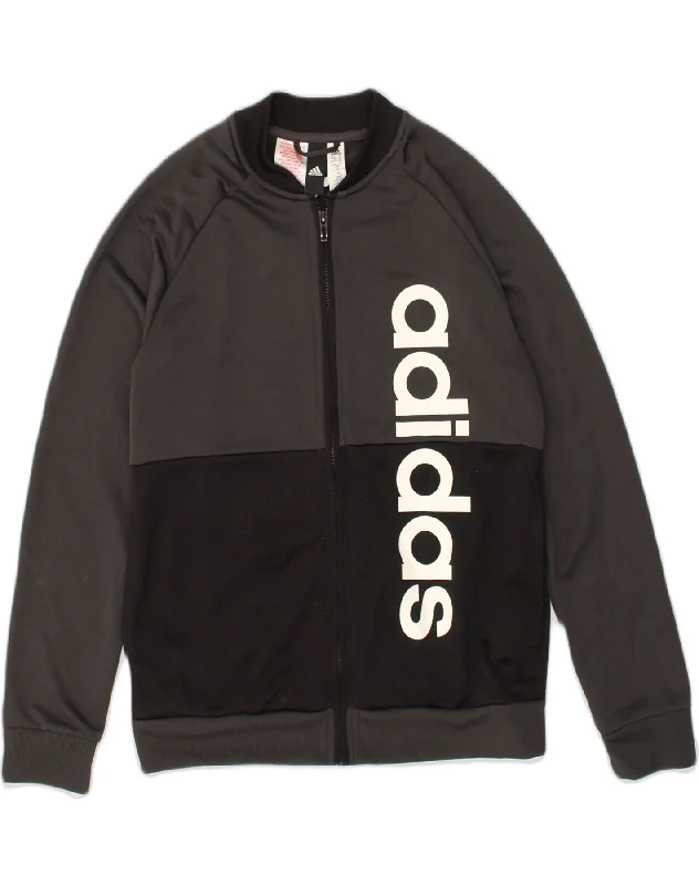 men's tailored jackets -ADIDAS Boys Graphic Tracksuit Top Jacket 13-14 Years Grey Colourblock