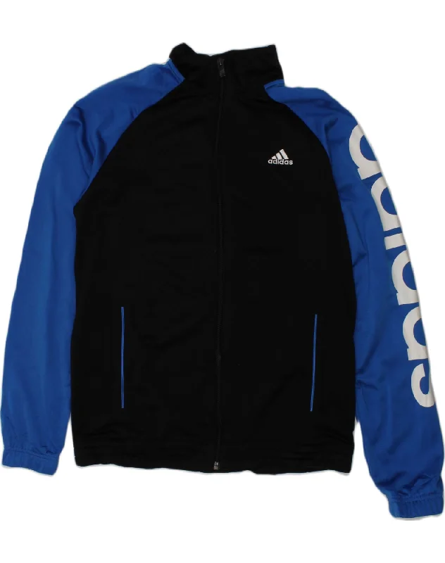 men's fleece-lined jackets -ADIDAS Boys Graphic Tracksuit Top Jacket 13-14 Years Navy Blue Colourblock