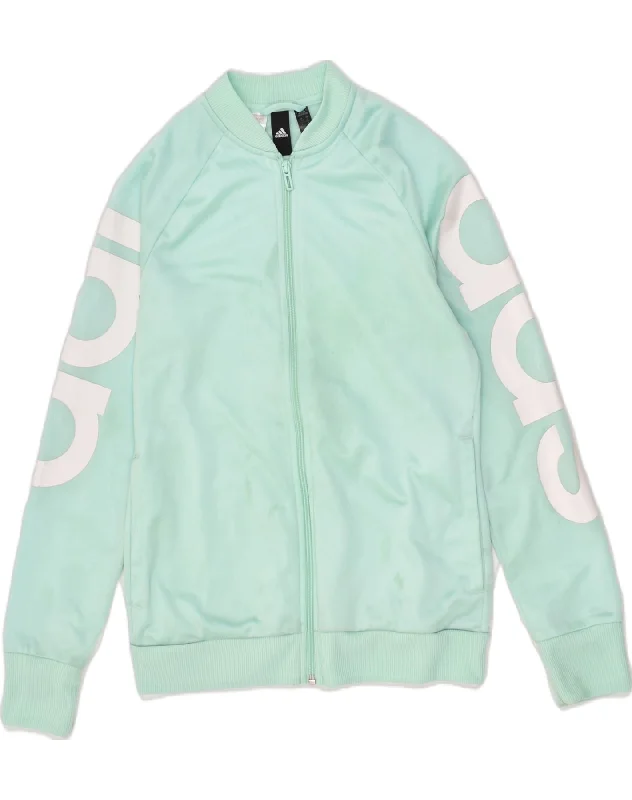 men's outdoor fleece jackets -ADIDAS Boys Graphic Tracksuit Top Jacket 14-15 Years Turquoise Polyester