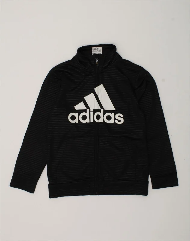 men's wind-resistant jackets -ADIDAS Boys Graphic Tracksuit Top Jacket 5-6 Years Black Striped Polyester