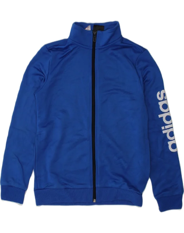 men's parka jackets with fur -ADIDAS Boys Graphic Tracksuit Top Jacket 9-10 Years Blue Polyester