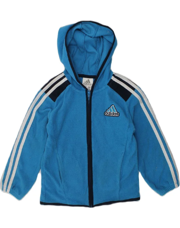 men's jacket with hoodie -ADIDAS Boys Hooded Fleece Jacket 2-3 Years Blue Colourblock Polyester