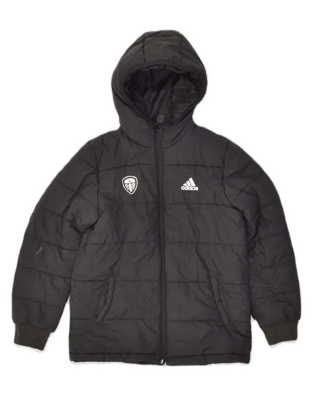 men's leather jackets -ADIDAS Boys Hooded Padded Jacket 9-10 Years Black Nylon