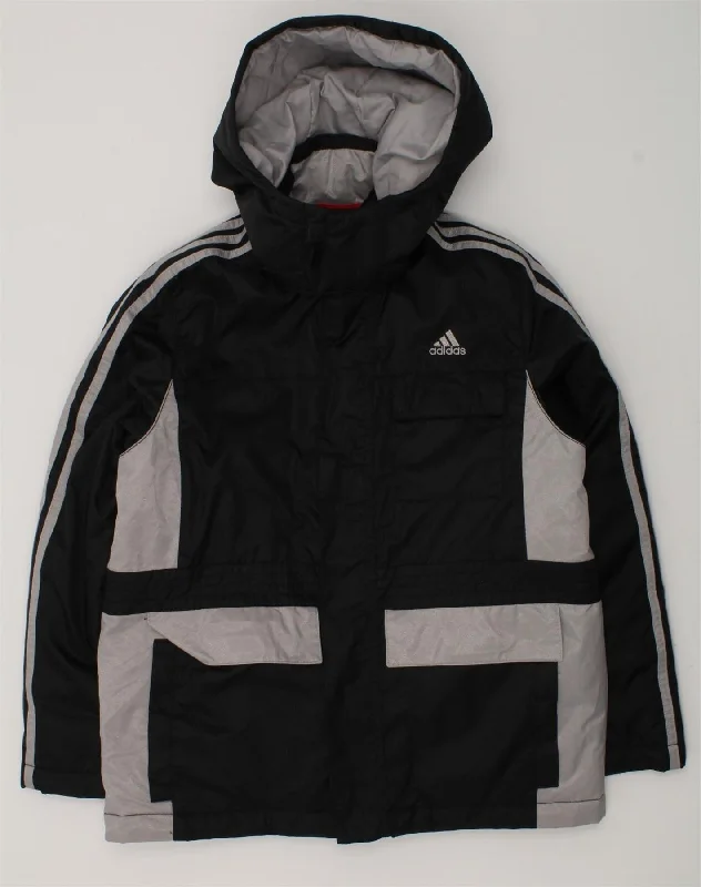 men's varsity jackets -ADIDAS Boys Hooded Padded Jacket UK 28/30 9-10 Years Black Colourblock