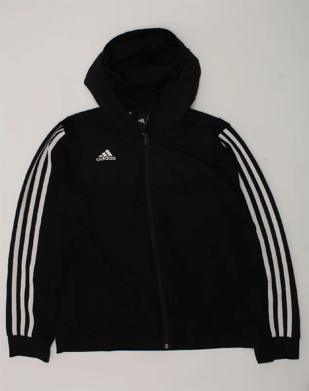 men's quilted jackets for winter -ADIDAS Boys Hooded Tracksuit Top Jacket 13-14 Years Black Polyester