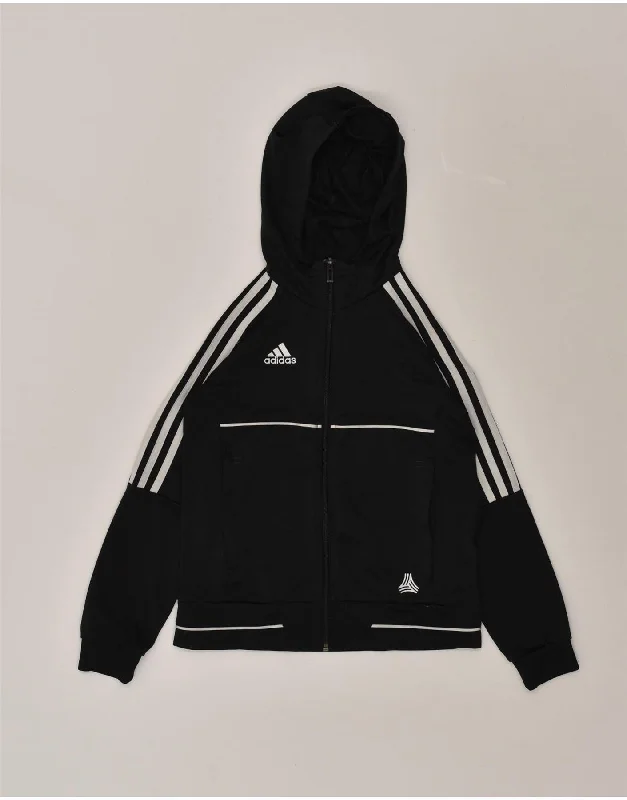 men's stylish denim jackets -ADIDAS Boys Hooded Tracksuit Top Jacket 9-10 Years Black Polyester