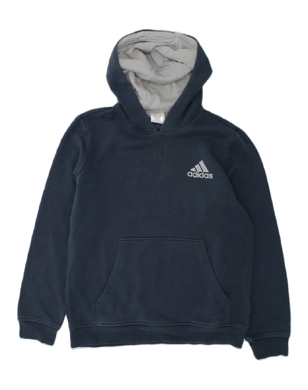 men's pullover hoodie with drawstrings -ADIDAS Boys Hoodie Jumper 11-12 Years Navy Blue Cotton