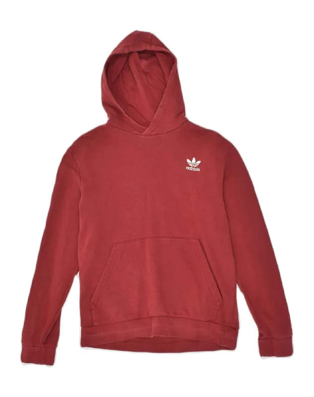 men's fleece zip-up hoodies -ADIDAS Boys Hoodie Jumper 15-16 Years Maroon Colourblock Cotton