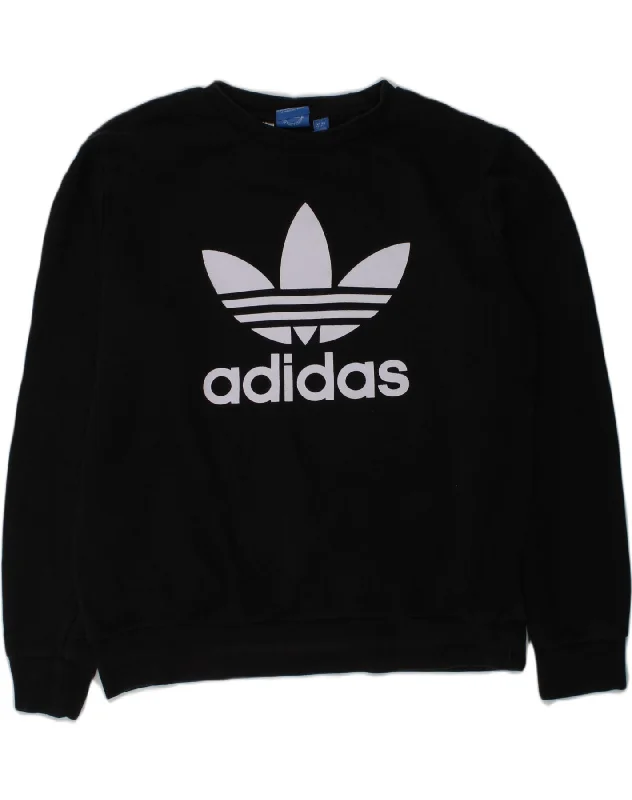 men's pullover hoodies -ADIDAS Boys Loose Fit Graphic Sweatshirt Jumper 13-14 Years Black Cotton