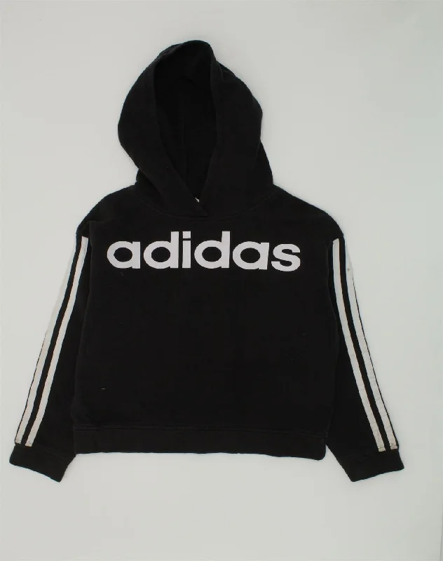 men's hoodie with pockets -ADIDAS Boys Oversized Graphic Hoodie Jumper 10-11 Years Medium Black