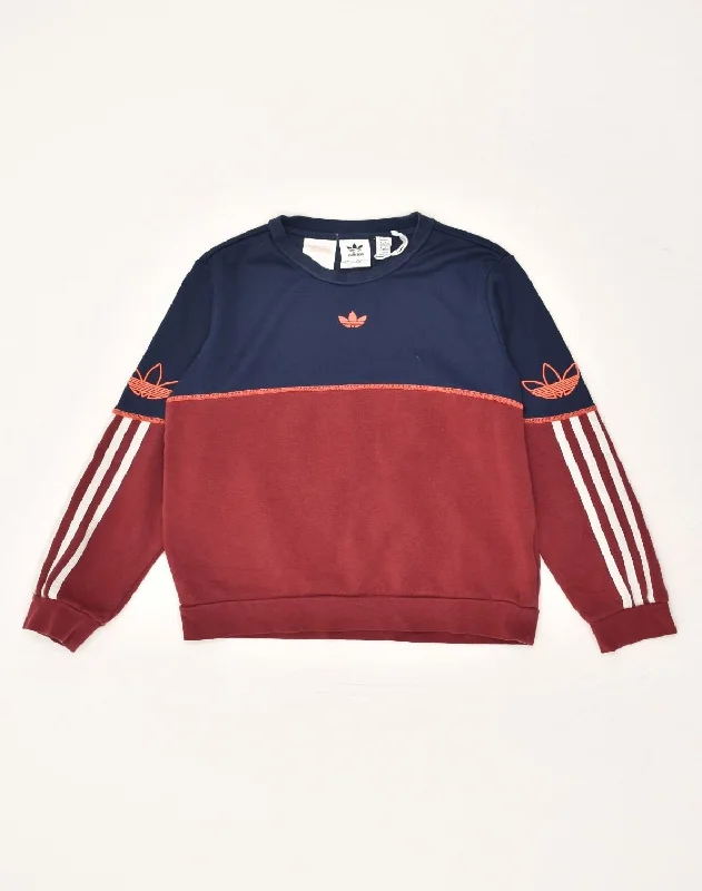 men's zip-up hoodies for winter -ADIDAS Boys Sweatshirt Jumper 10-11 Years Burgundy Colourblock Cotton