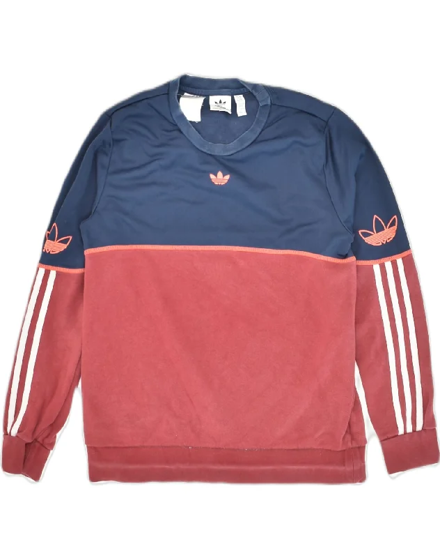 men's graphic design hoodie sweatshirts -ADIDAS Boys Sweatshirt Jumper 13-14 Years Navy Blue Colourblock Cotton