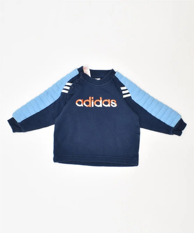 men's hoodie with bold prints -ADIDAS Boys Sweatshirt Jumper 9-12 Months Blue Cotton