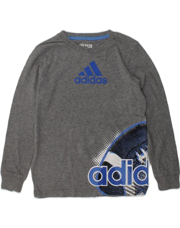 men's athletic hoodie jackets -ADIDAS Boys The Go-To Tee Graphic Sweatshirt Jumper 6-7 Years Grey Cotton