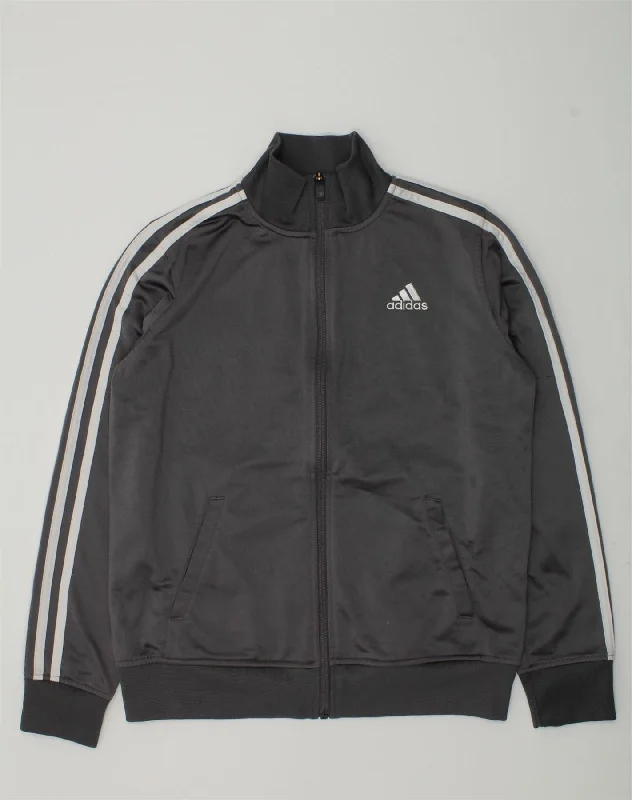 men's rain-resistant jackets -ADIDAS Boys Tracksuit Top Jacket 10-11 Years Medium Grey Polyester