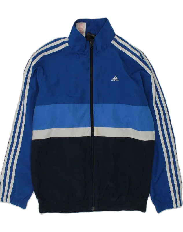 men's bomber jacket with patches -ADIDAS Boys Tracksuit Top Jacket 11-12 Years Blue Colourblock Polyester