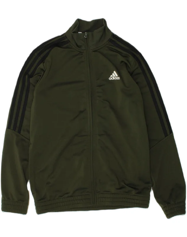 men's vintage jackets -ADIDAS Boys Tracksuit Top Jacket 11-12 Years Khaki Polyester