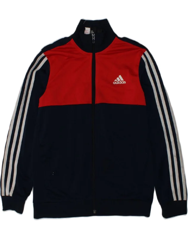 men's jacket for autumn wear -ADIDAS Boys Tracksuit Top Jacket 11-12 Years Navy Blue Colourblock