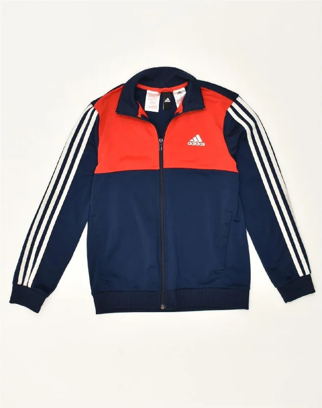 men's stylish leather bomber jackets -ADIDAS Boys Tracksuit Top Jacket 11-12 Years  Navy Blue Colourblock