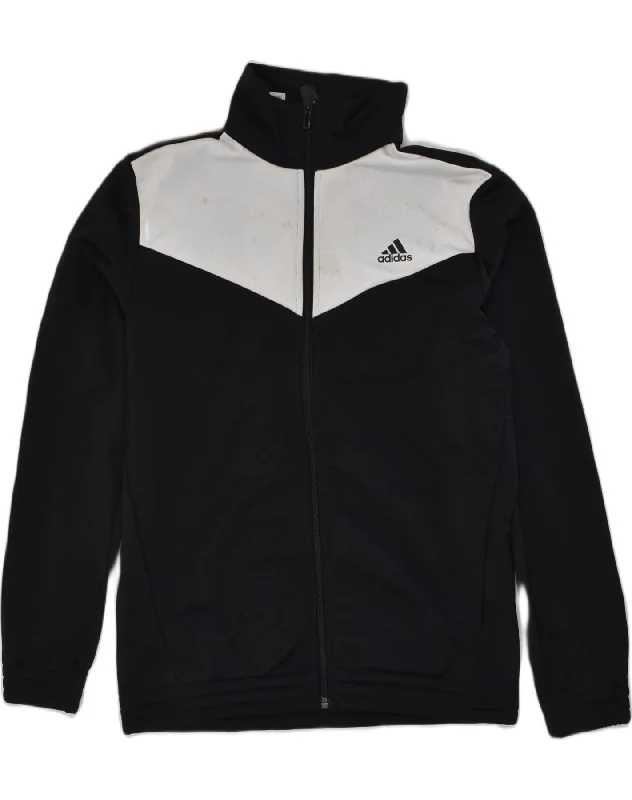 men's down-filled jackets -ADIDAS Boys Tracksuit Top Jacket 12-13 Years Black Colourblock Polyester