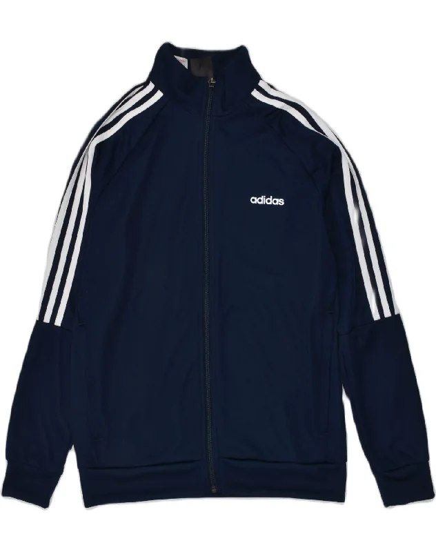 men's parka jackets with fur -ADIDAS Boys Tracksuit Top Jacket 13-14 Years Navy Blue Polyester