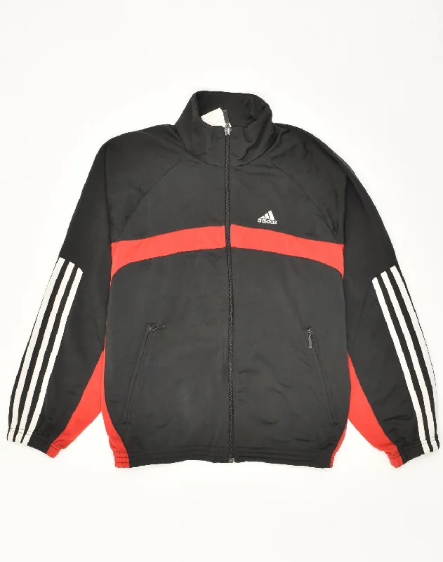 men's zip-up fleece jackets -ADIDAS Boys Tracksuit Top Jacket 13-14 Years XL Black Polyester