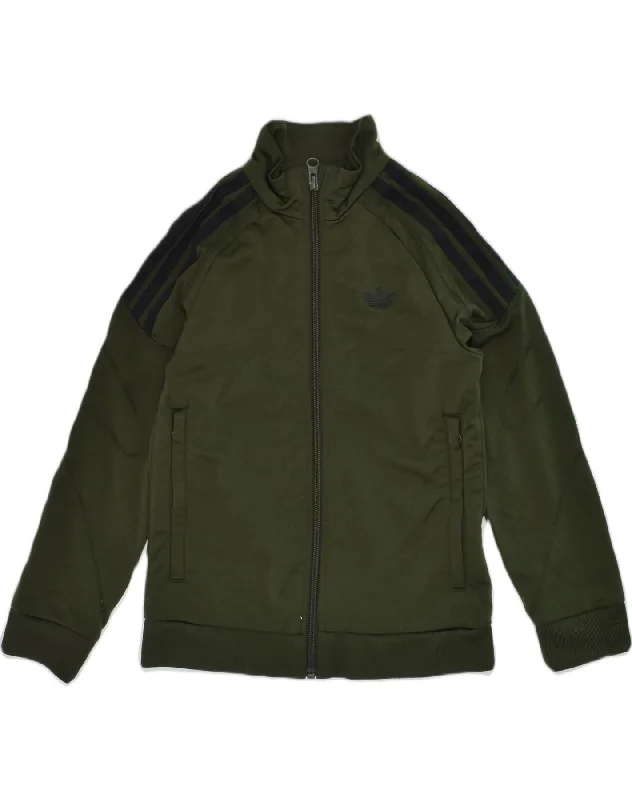 men's denim jackets -ADIDAS Boys Tracksuit Top Jacket 6-7 Years Khaki Polyester