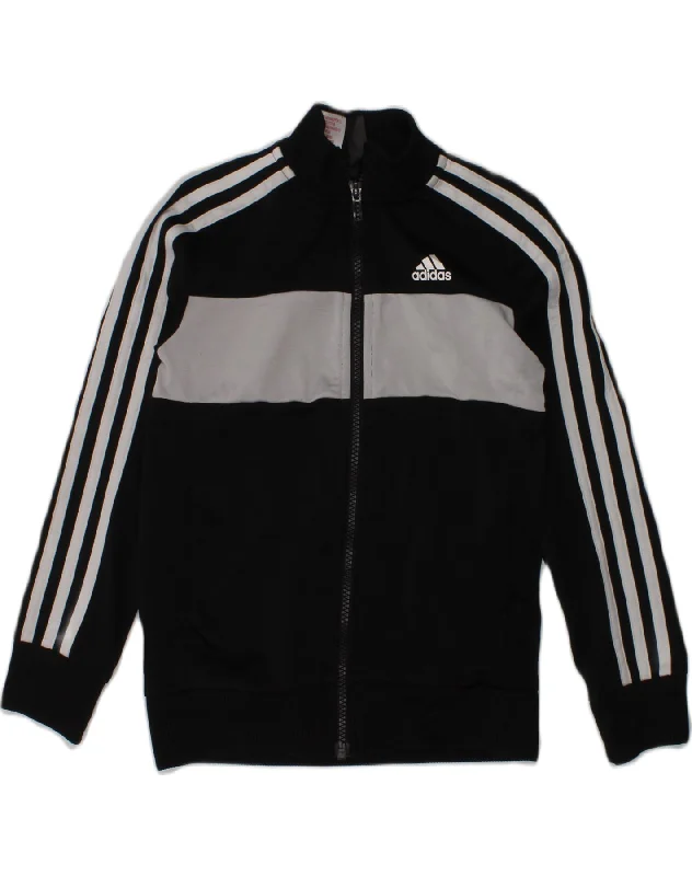 men's comfortable fleece jackets -ADIDAS Boys Tracksuit Top Jacket 7-8 Years Black Colourblock Polyester