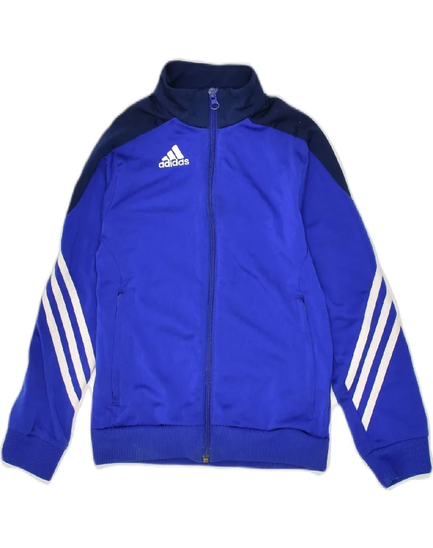 men's parka jackets for cold weather -ADIDAS Boys Tracksuit Top Jacket 7-8 Years Blue Colourblock