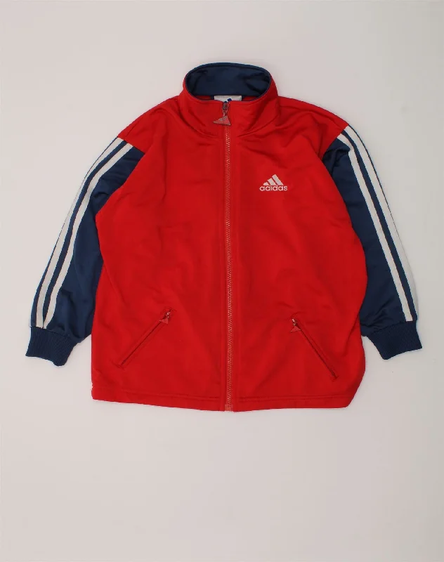 men's high-performance jackets -ADIDAS Boys Tracksuit Top Jacket 7-8 Years Red Colourblock Polyester