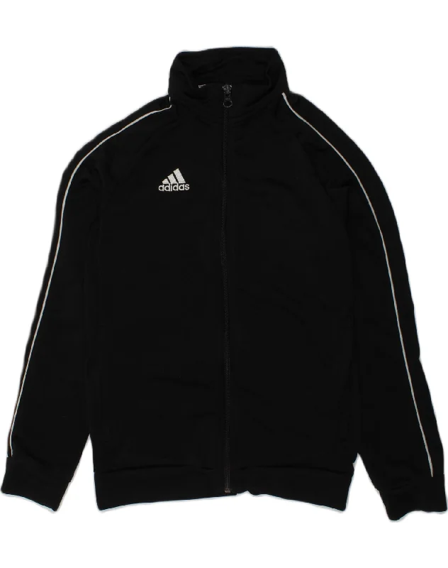 men's zip-up jackets -ADIDAS Boys Tracksuit Top Jacket 9-10 Years Black Polyester