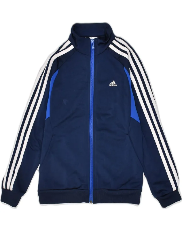 men's formal winter jackets -ADIDAS Boys Tracksuit Top Jacket 9-10 Years Navy Blue Colourblock