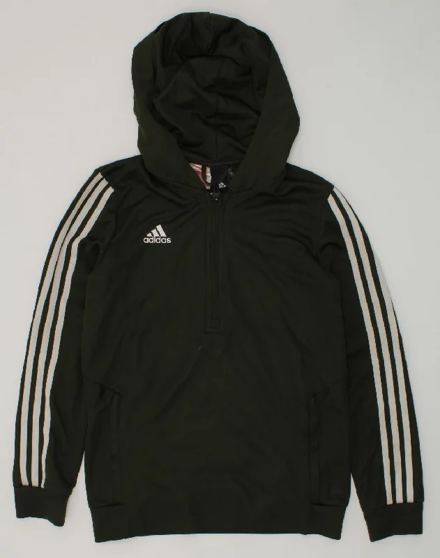 men's hoodie for fall season -ADIDAS Boys Zip Neck Hoodie Jumper 11-12 Years Khaki Polyester