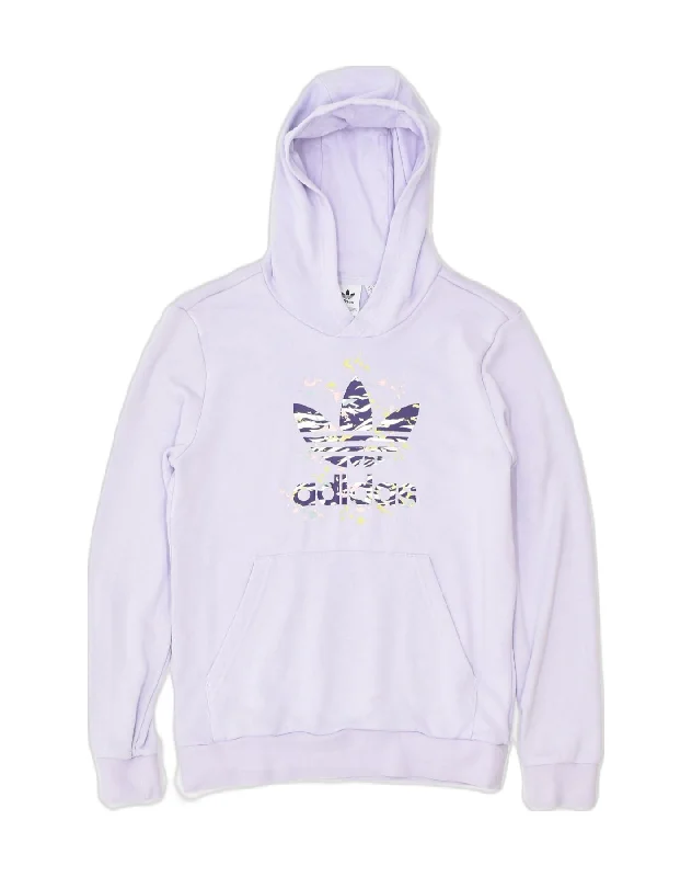 men's workout sweatshirts -ADIDAS Girls Graphic Hoodie Jumper 13-14 Years Purple Cotton Sports