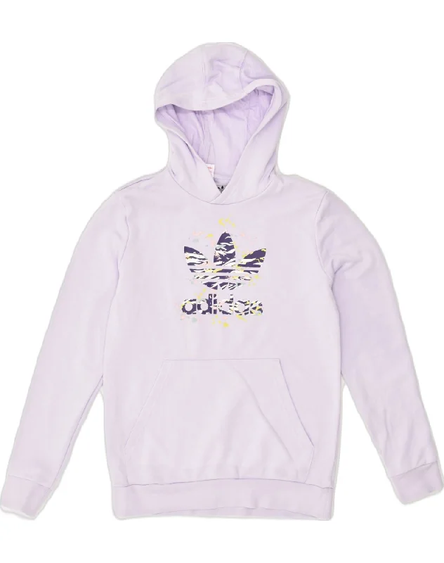 men's graphic hoodies -ADIDAS Girls Graphic Hoodie Jumper 14-15 Years Purple Cotton